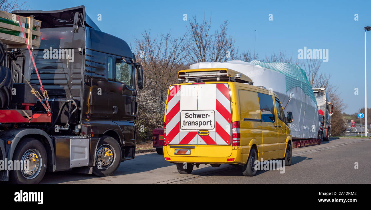 German Safety vehicle for escorting heavy transport Stock Photo