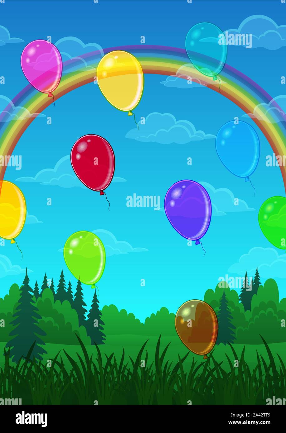 Landscape, Balloons Over Forest Stock Vector