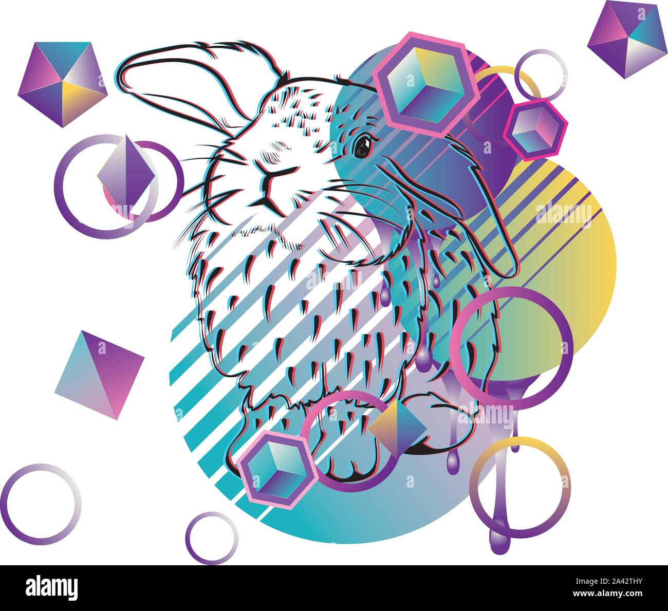 Stylized cute bunny with abstract patterns, decorative background. Stock Vector