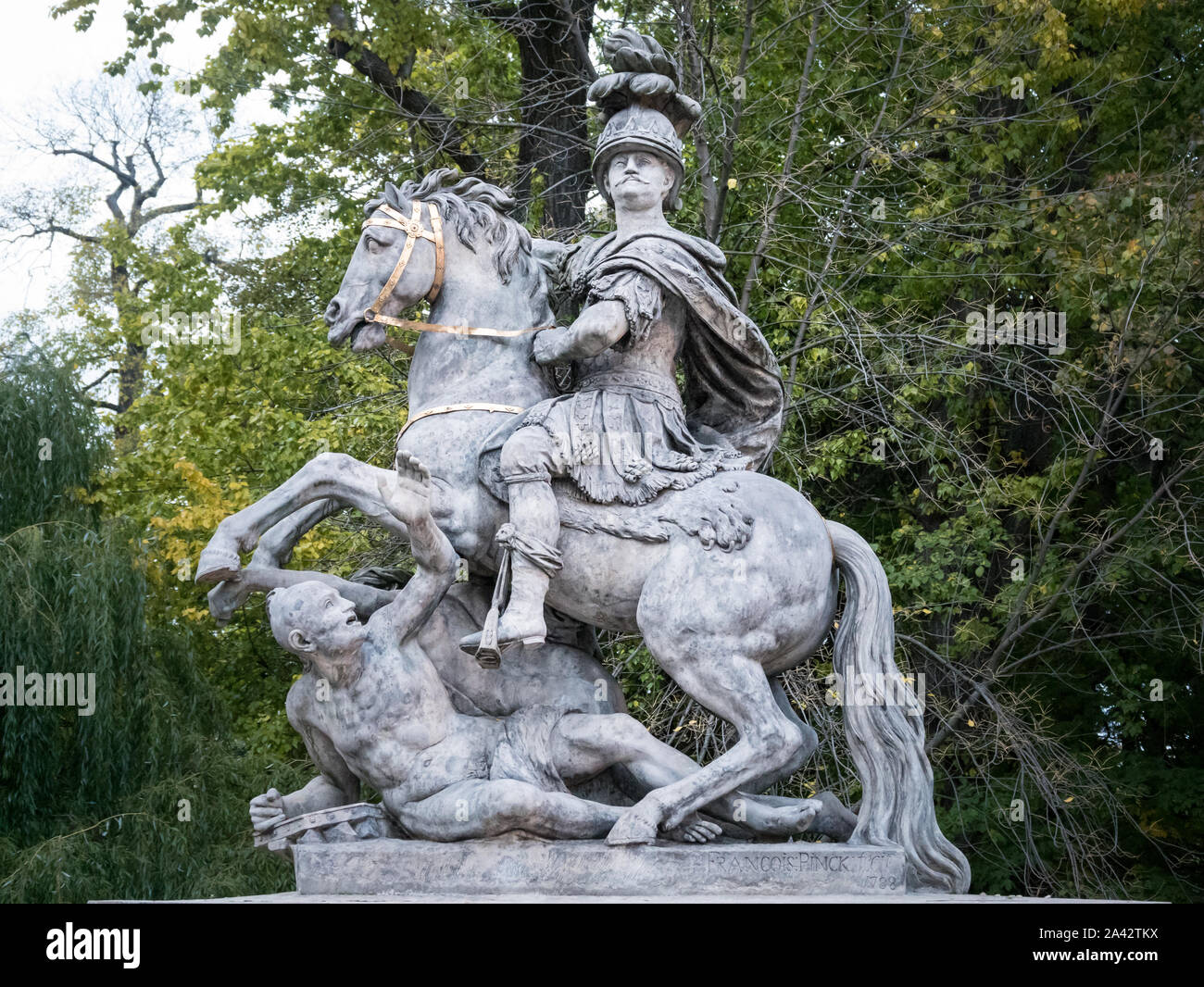 Monument to king Jan III Sobieski (by Andre Le Brun), Agrykola Street, Warsaw, Poland Stock Photo