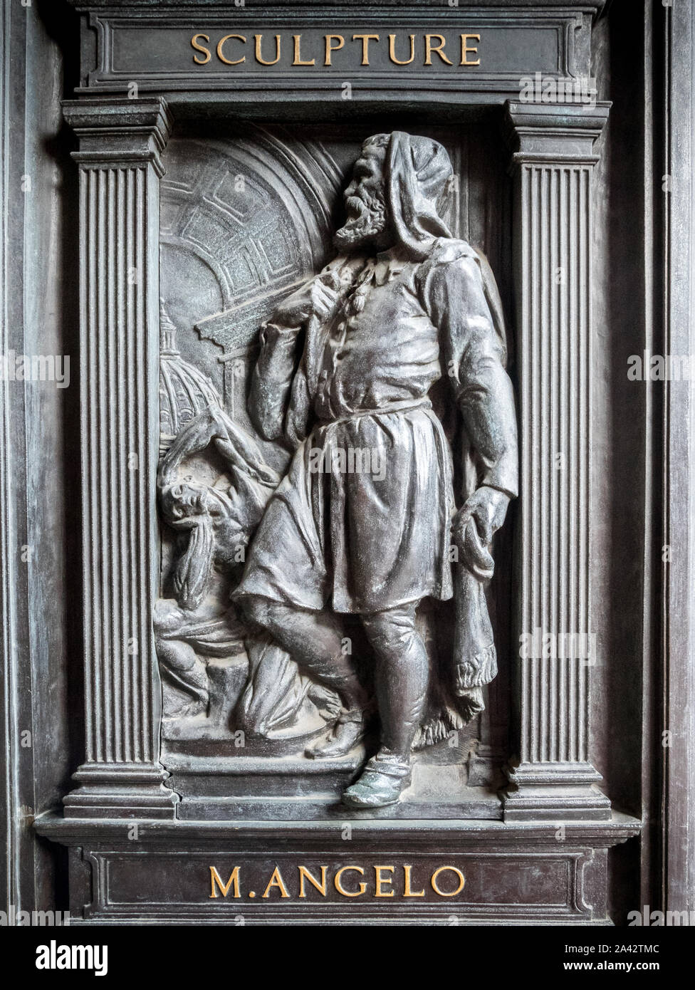 Michelangelo, bronze door relief, V&A Museum (Lecture Theatre Block), London, UK Stock Photo