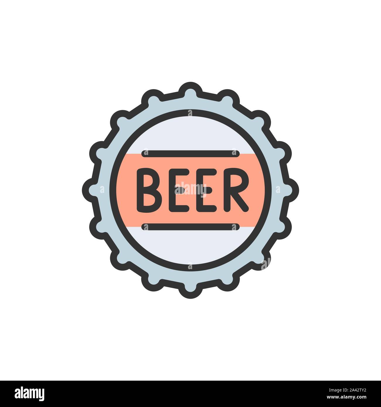 Vector beer bottle cap flat color line icon. Stock Vector