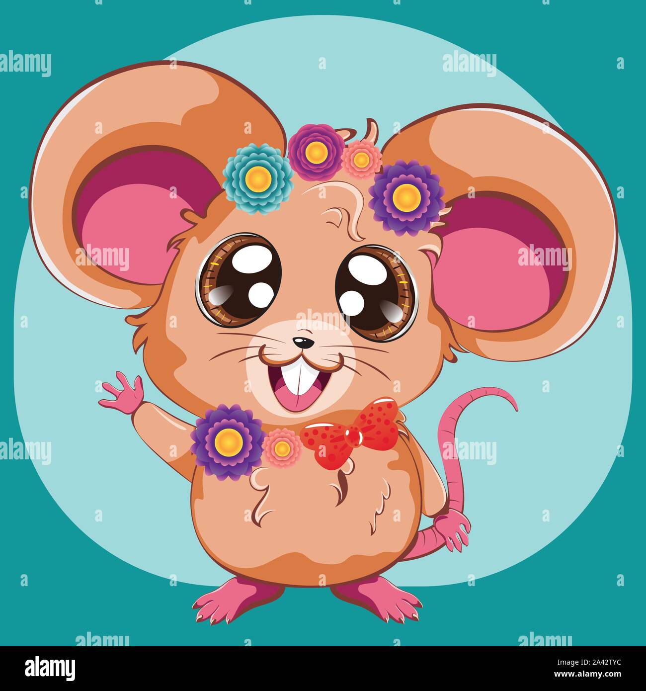 Cartoon kawaii anime mouse or rat with colorful flowers design Stock Vector  Image & Art - Alamy