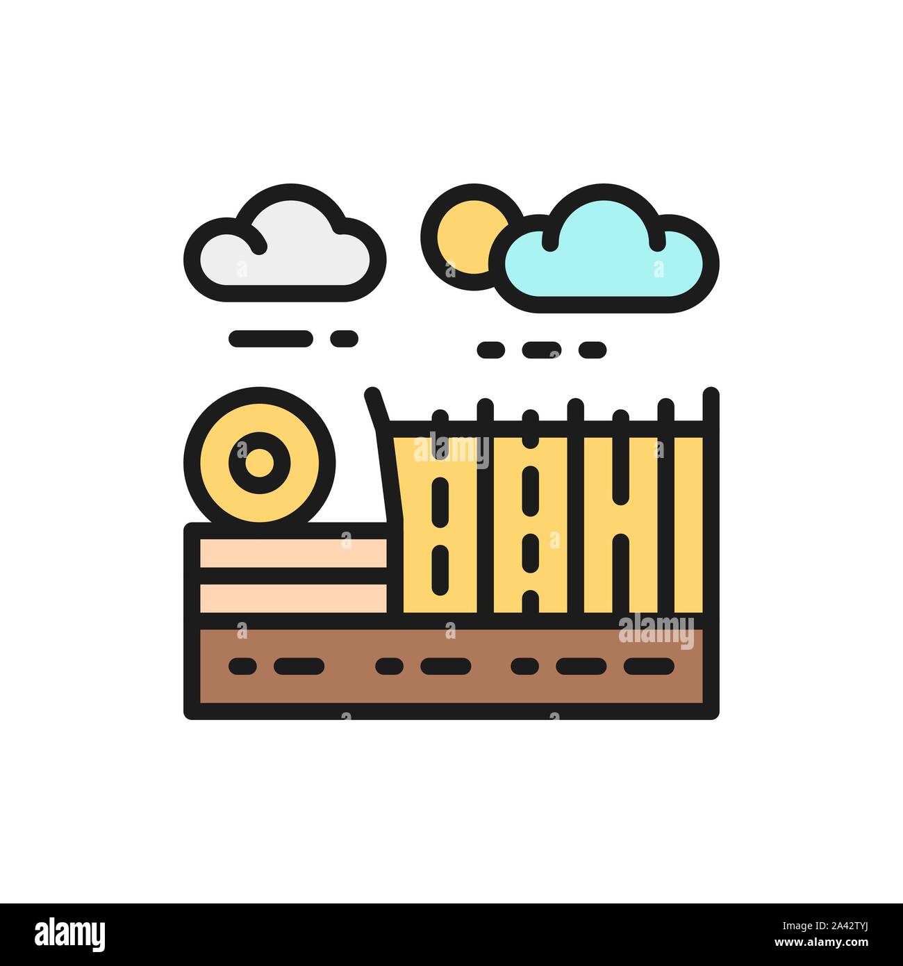 Farming fields landscape flat color line icon. Stock Vector