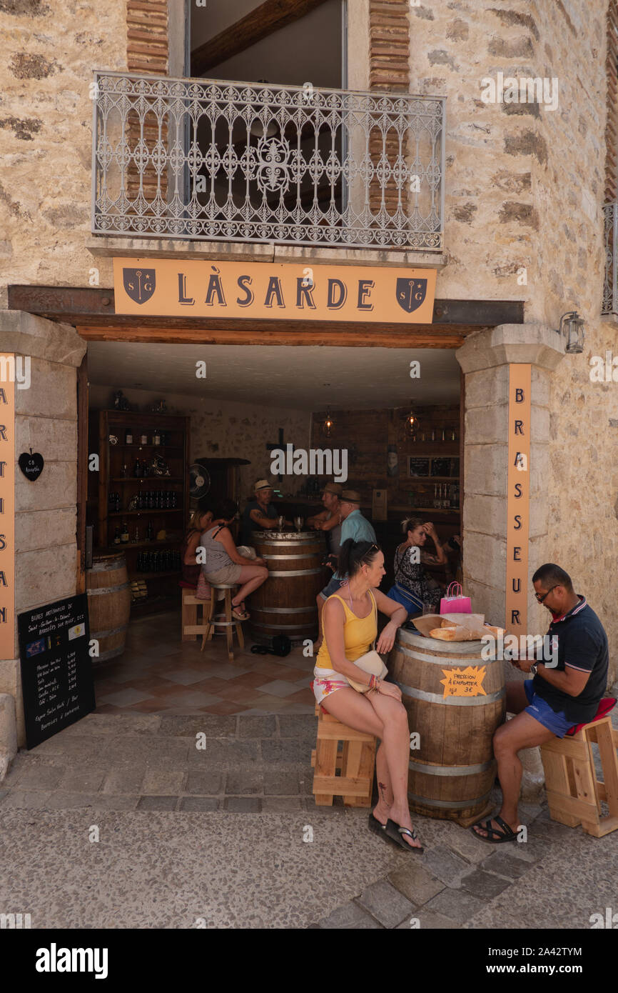cafe in medieval village of Saint-Guilhem-le-Desert Herault Occitanie France Stock Photo