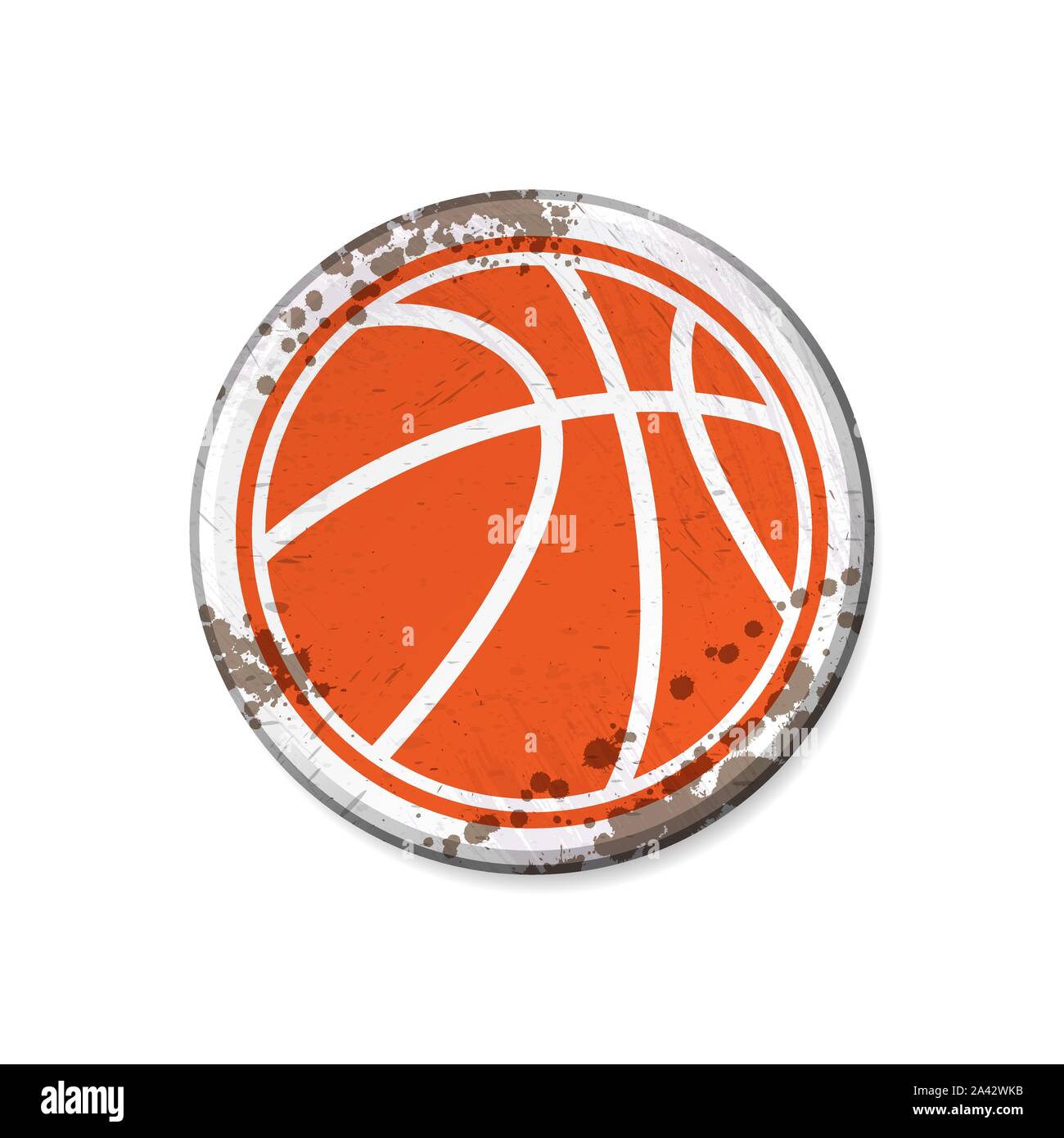 Grunge white circle board frame witth basketball isolated on white