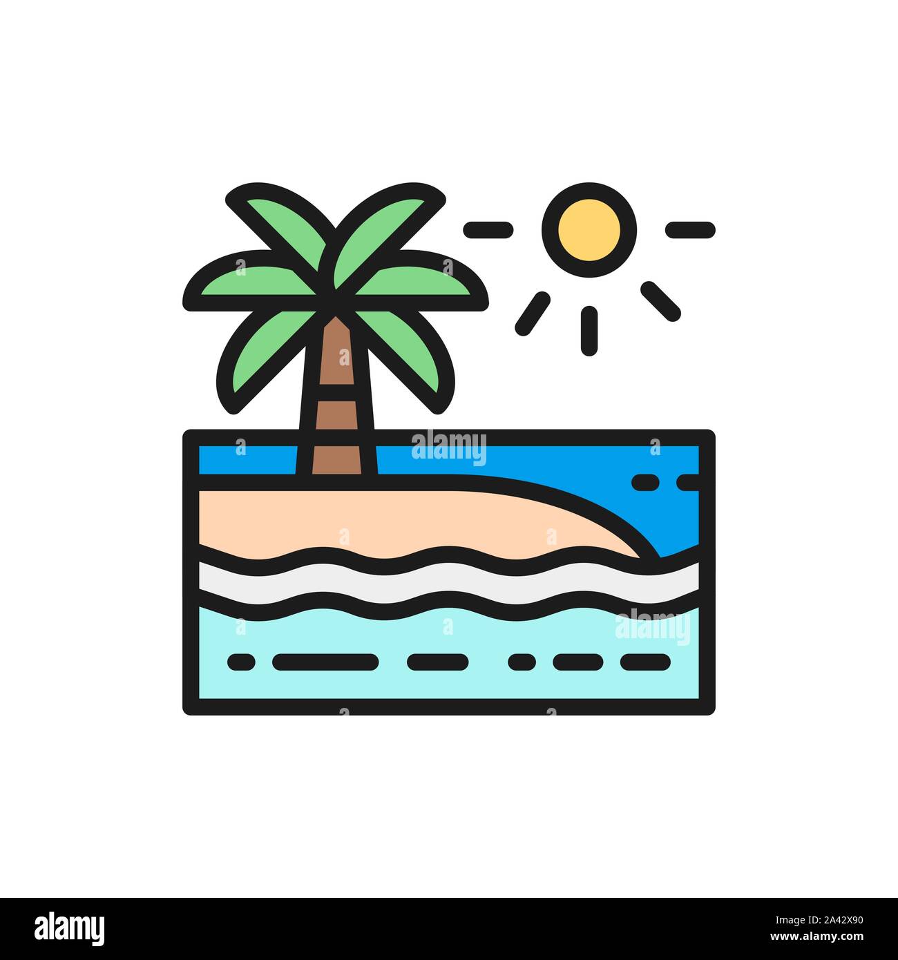 Beach with palm trees landscape flat color line icon Stock Vector Image ...