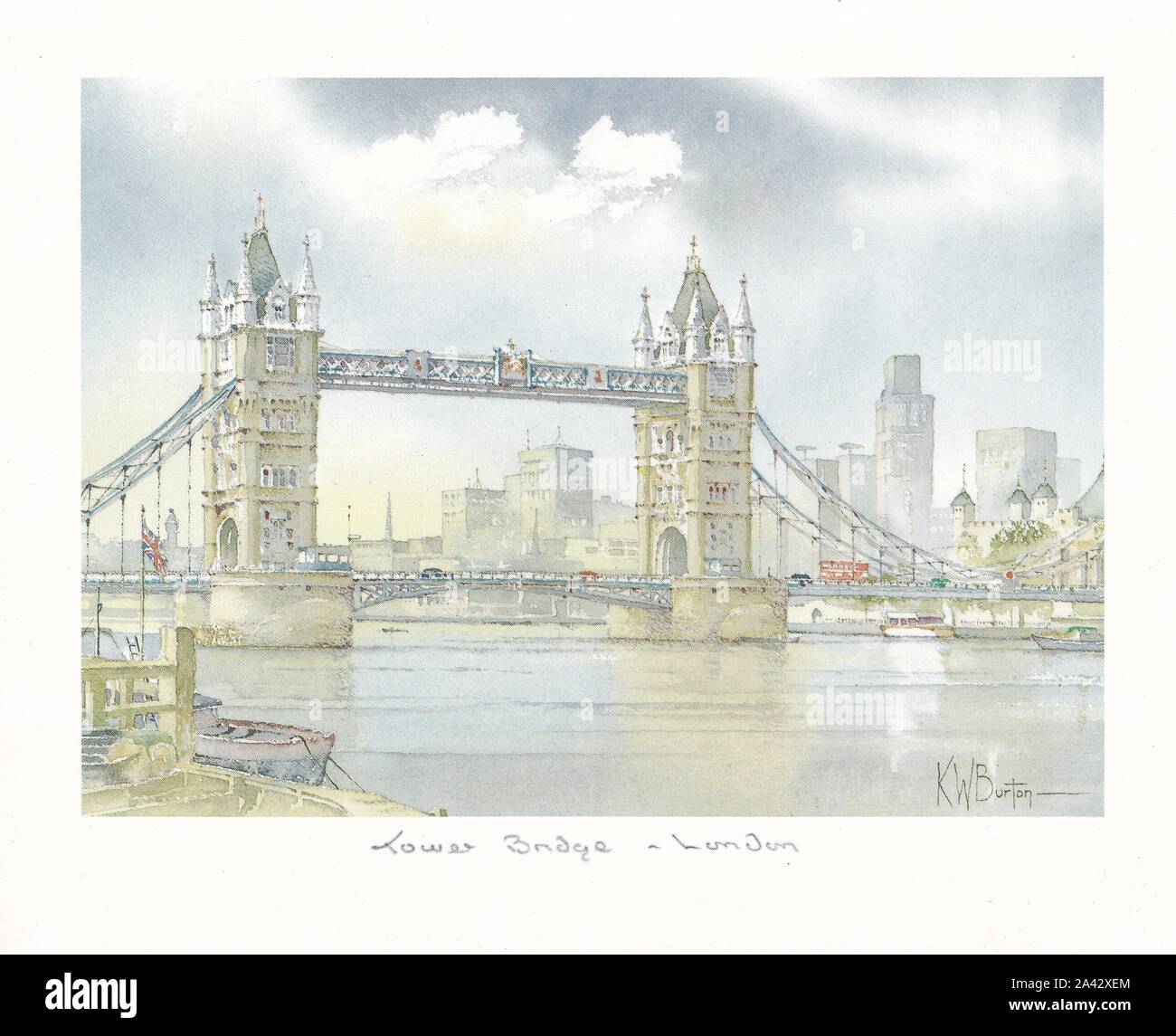 Watercolour Painting by K. W. Burton of Tower Bridge, London Stock ...