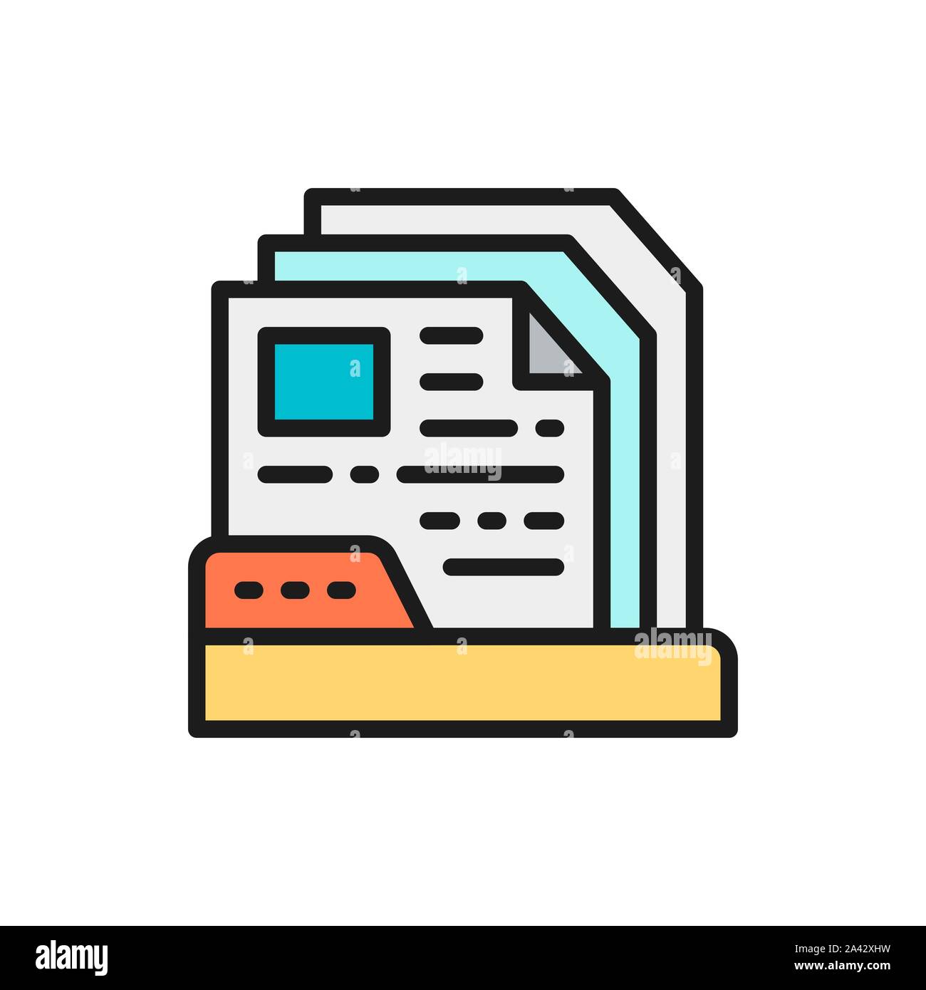 Files in folder flat color line icon. Stock Vector