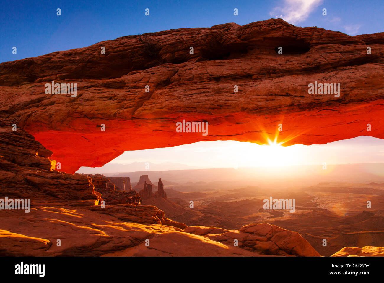 Sunrise at Mesa Arch, Canyonlands National Park, Utah. Stock Photo