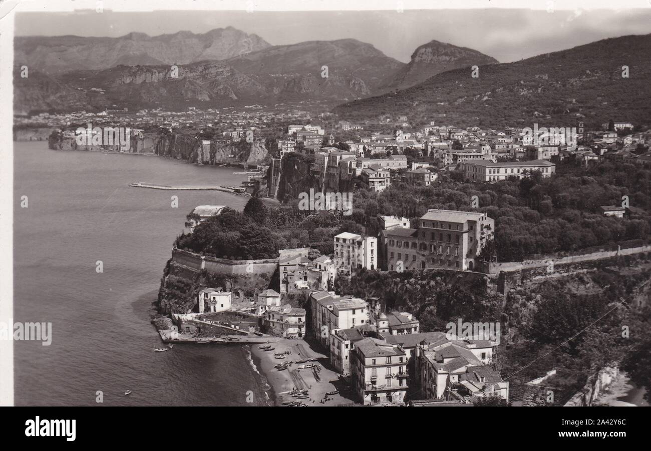 Black and white postcard of Sorrento - Panorama 1950s Stock Photo - Alamy