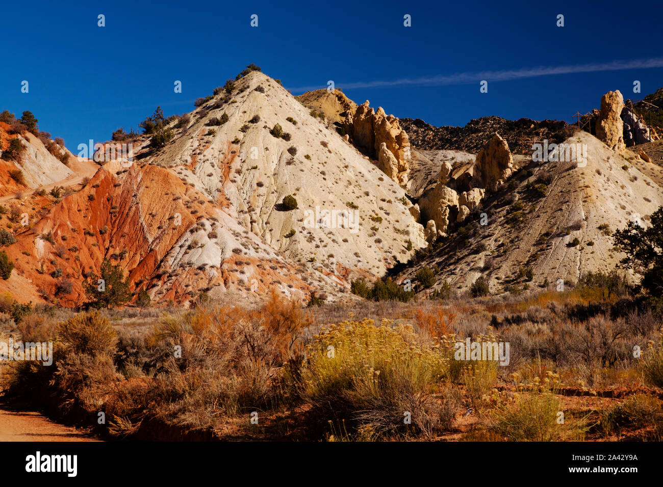 Whimsical and surreal 'Candyland' landscape along the Cottonwood Canyon Road in the Grand Staircase Escalante National Monument, Utah. Stock Photo