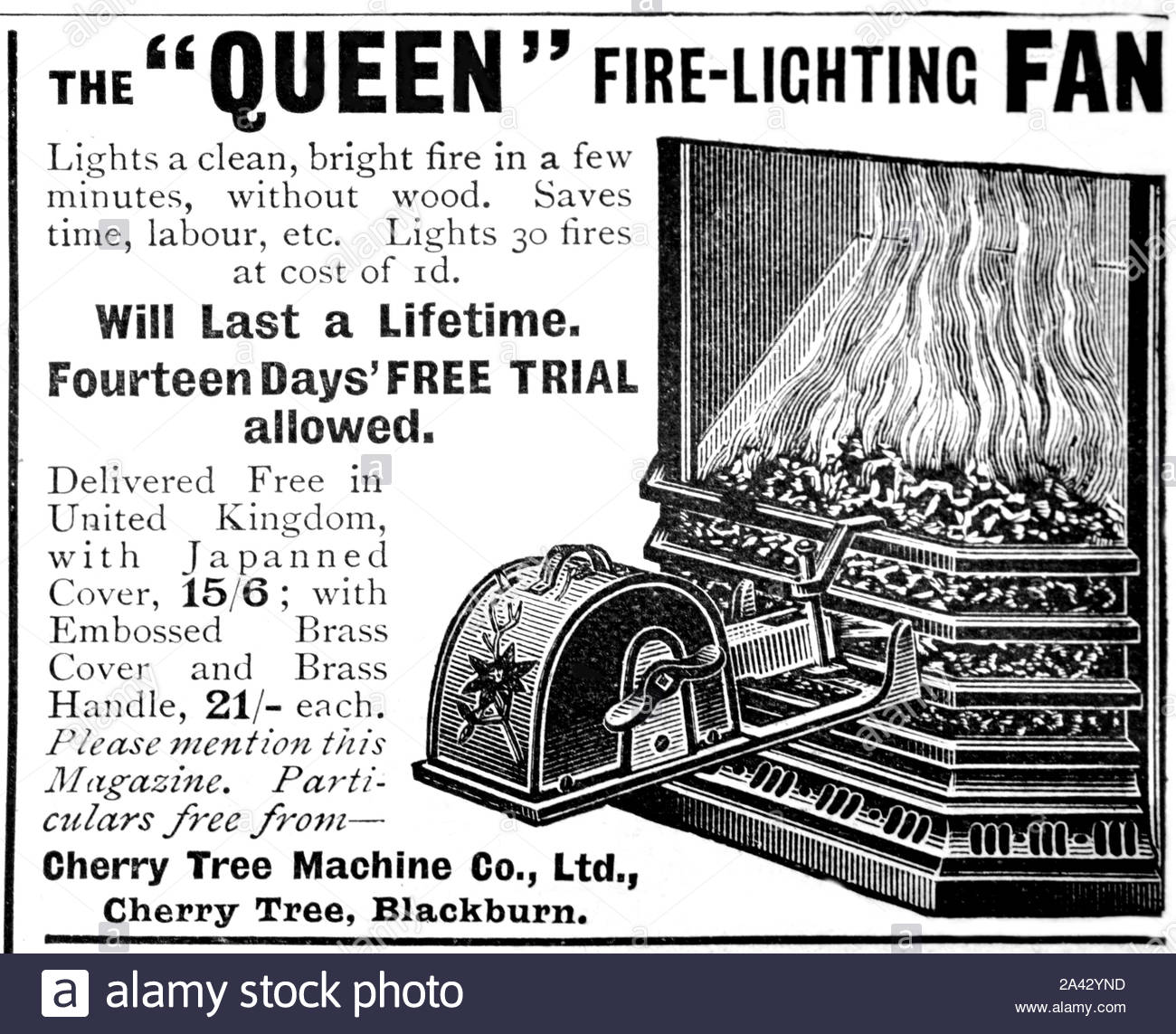 Victorian era, Fire Lighting Fan, vintage advertising from 1897 Stock Photo
