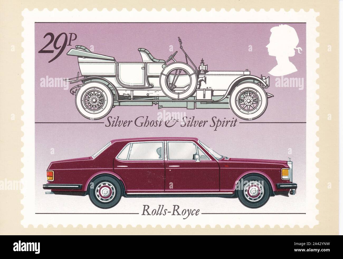 Colour Royal Mail postcard of 29p stamp Rolls Royce Silver Ghost