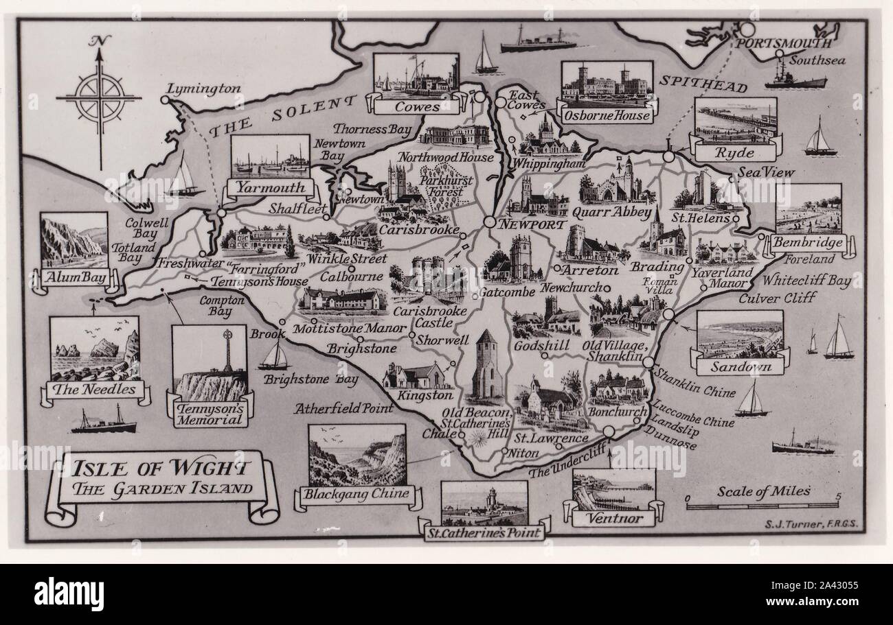 Vintage black and white postcard of Isle of Wight Map Stock Photo - Alamy