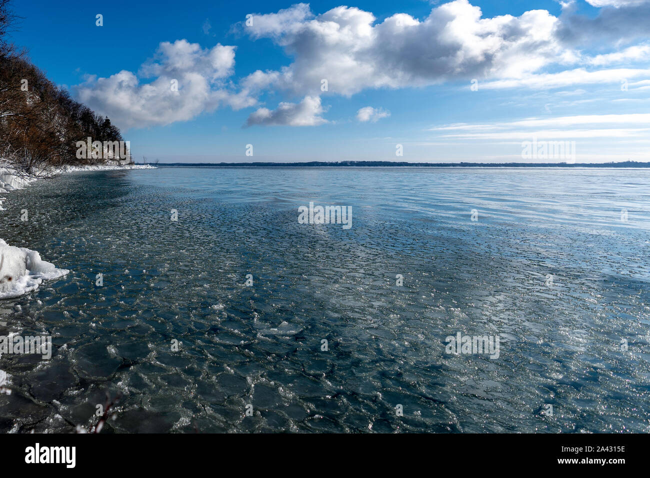 Floating Ice on Lake Michigan bay Stock Photo