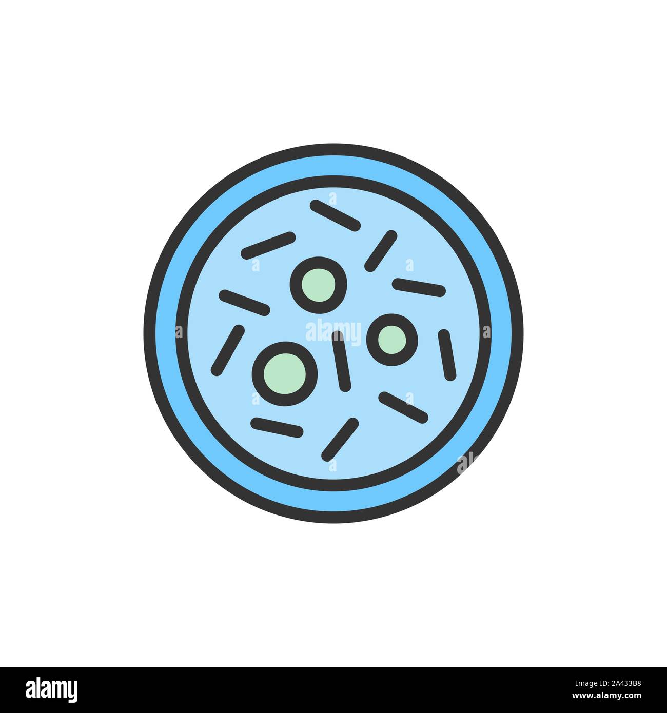 Vector microbe, bacteria, virus in petri dish flat color line icon. Stock Vector