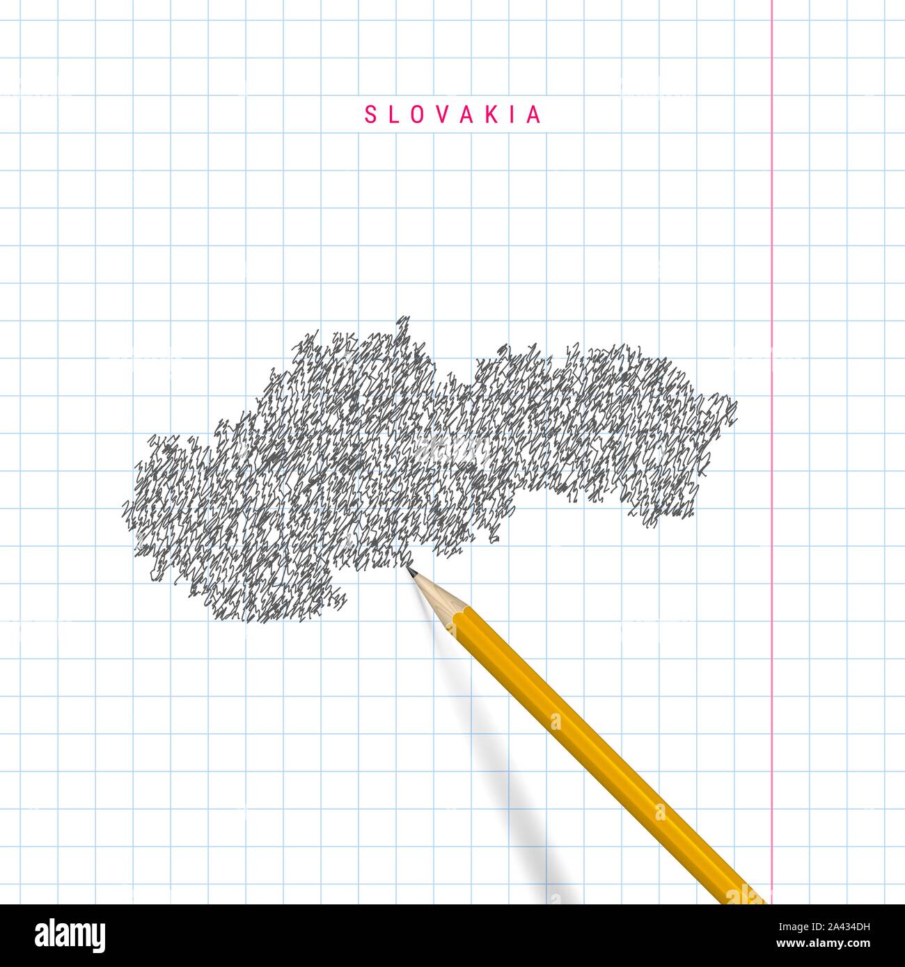Slovakia sketch scribble map drawn on checkered school notebook paper ...