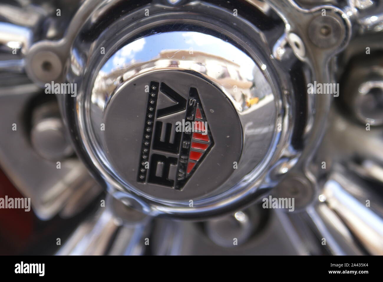 detail of the neumatic and the  metal part on old car in Havana City Stock Photo