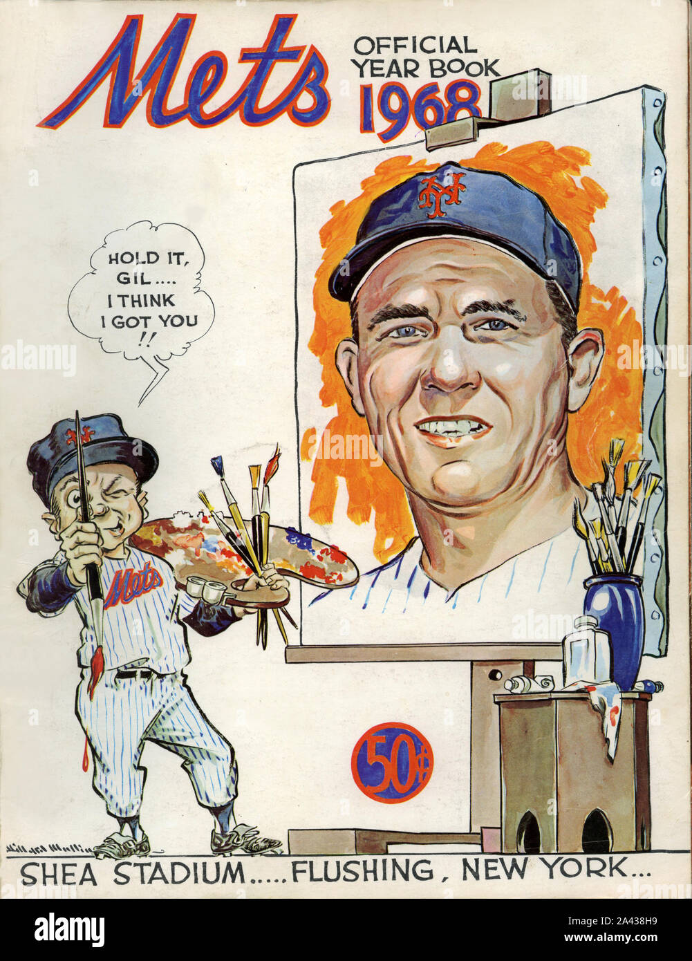 Vintage 1968 New York Mets baseball year book cover featuring manager Gil Hodges. Stock Photo