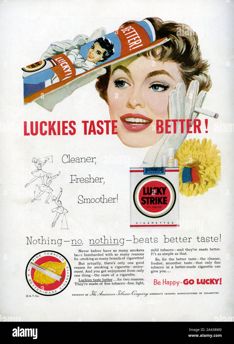 Vintage Lucky Strikes magazine advertisement aimed at women smokers. Stock Photo