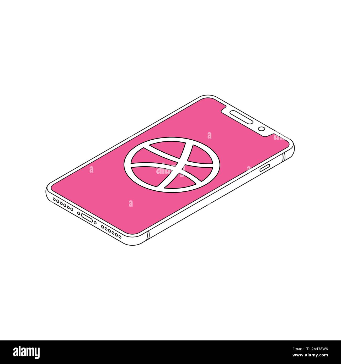 dribbble icon on iphone X display isometric outline vector illustration Stock Vector