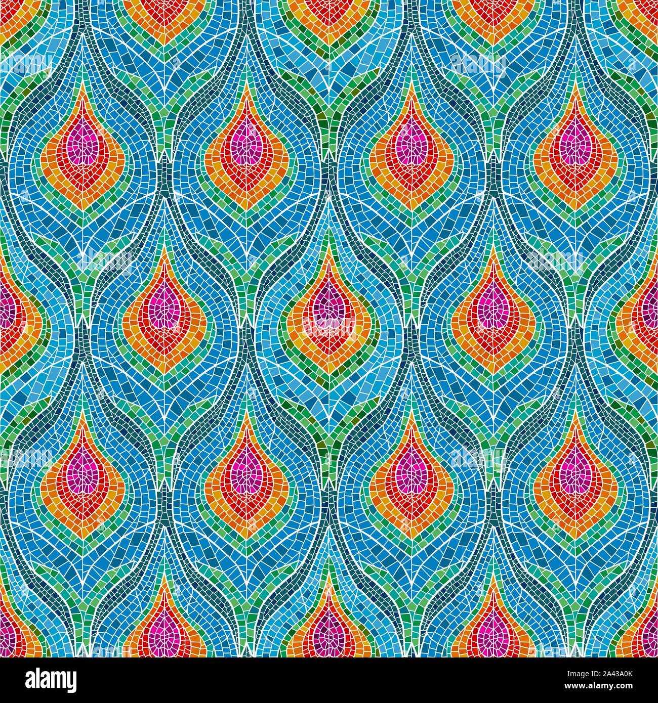 Mosaic tiles peacock feathers pattern, vector illustration Stock Vector