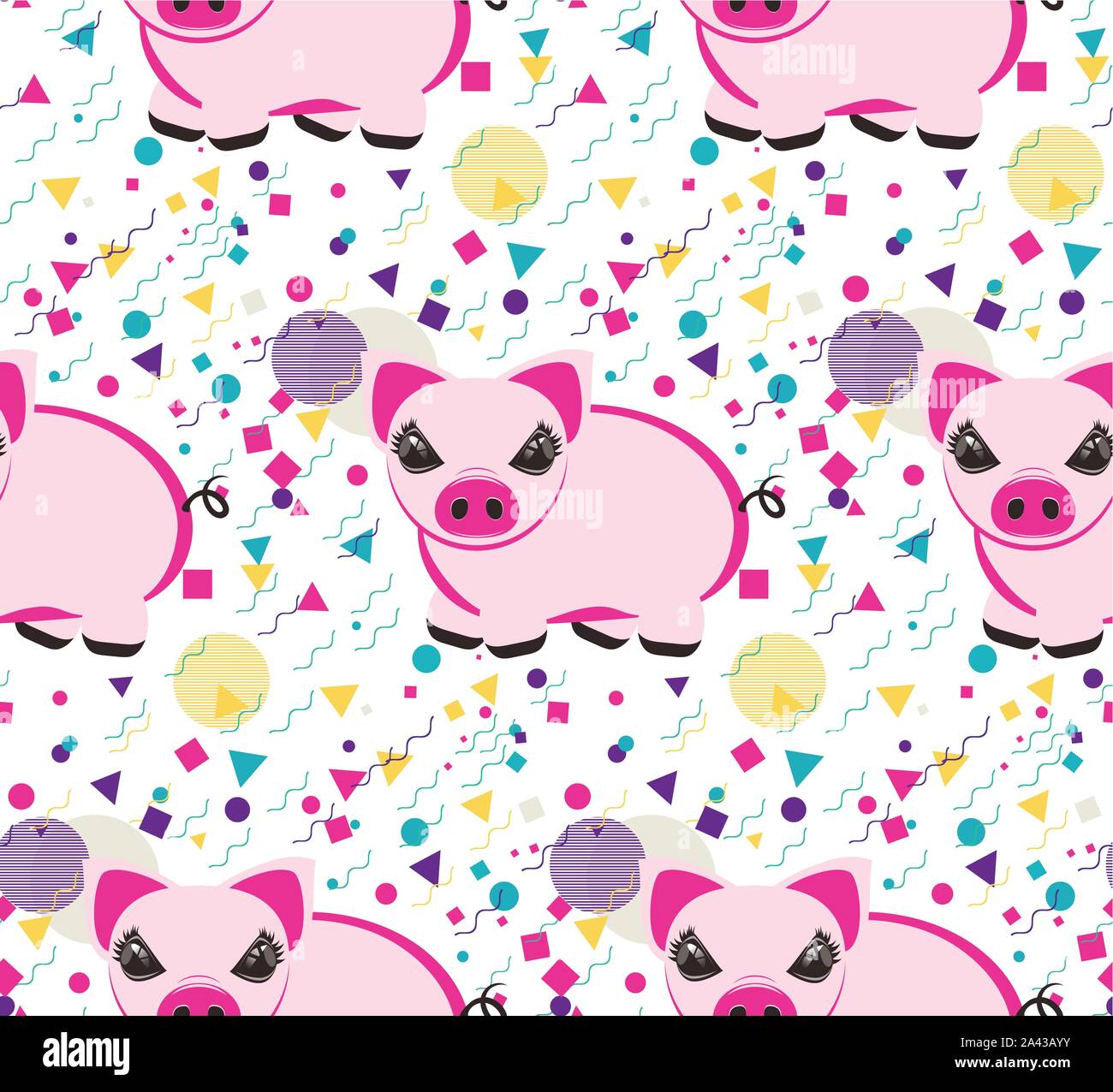 Decorative pattern design with cute pig, abstract background. Stock Vector