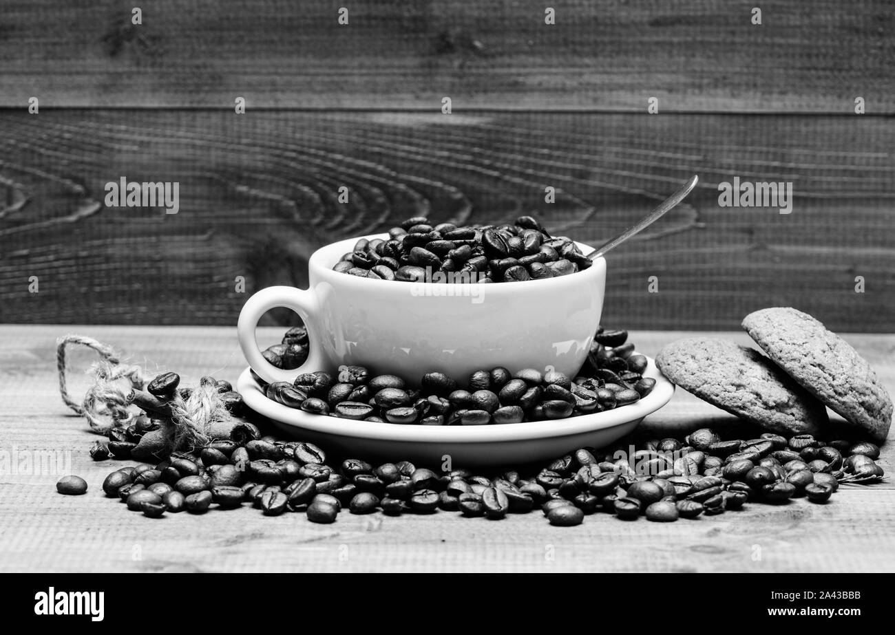 Beverage for inspiration and energy charge. Cup full coffee brown