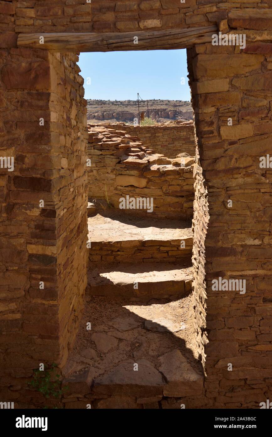 Kiva, Doorway, East Room Block, Pueblo Bonito (850-1250s),  Chaco Canyon, NM 190912 61361 Stock Photo