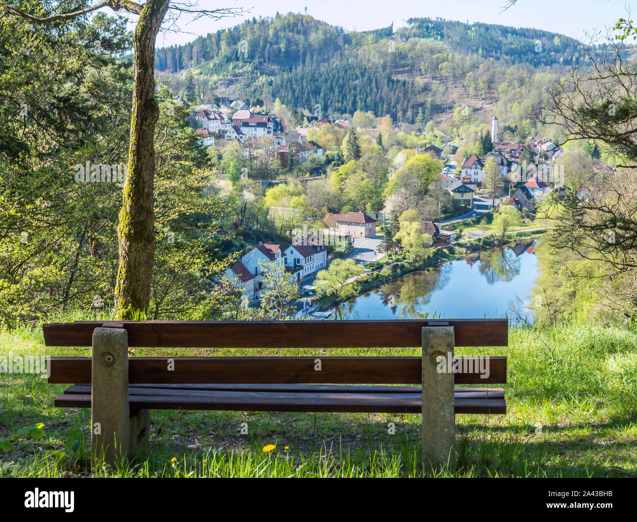 View from the bank to Ziegenrück in Thuringia Stock Photo