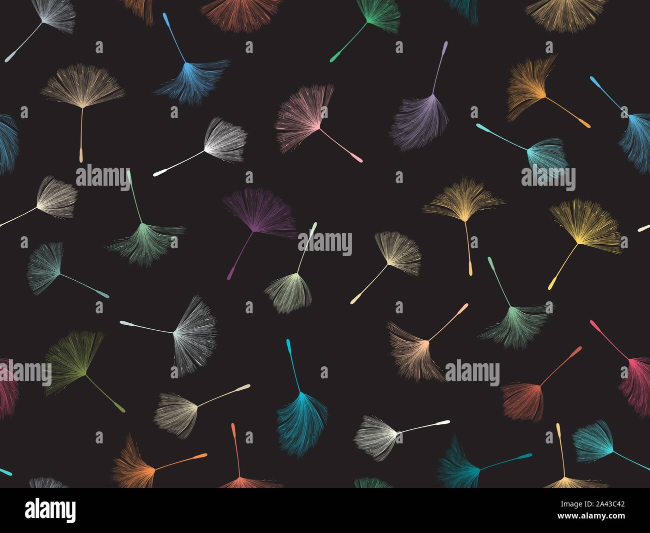Vector seamless pattern with floating dandelion seeds in colors Stock Vector