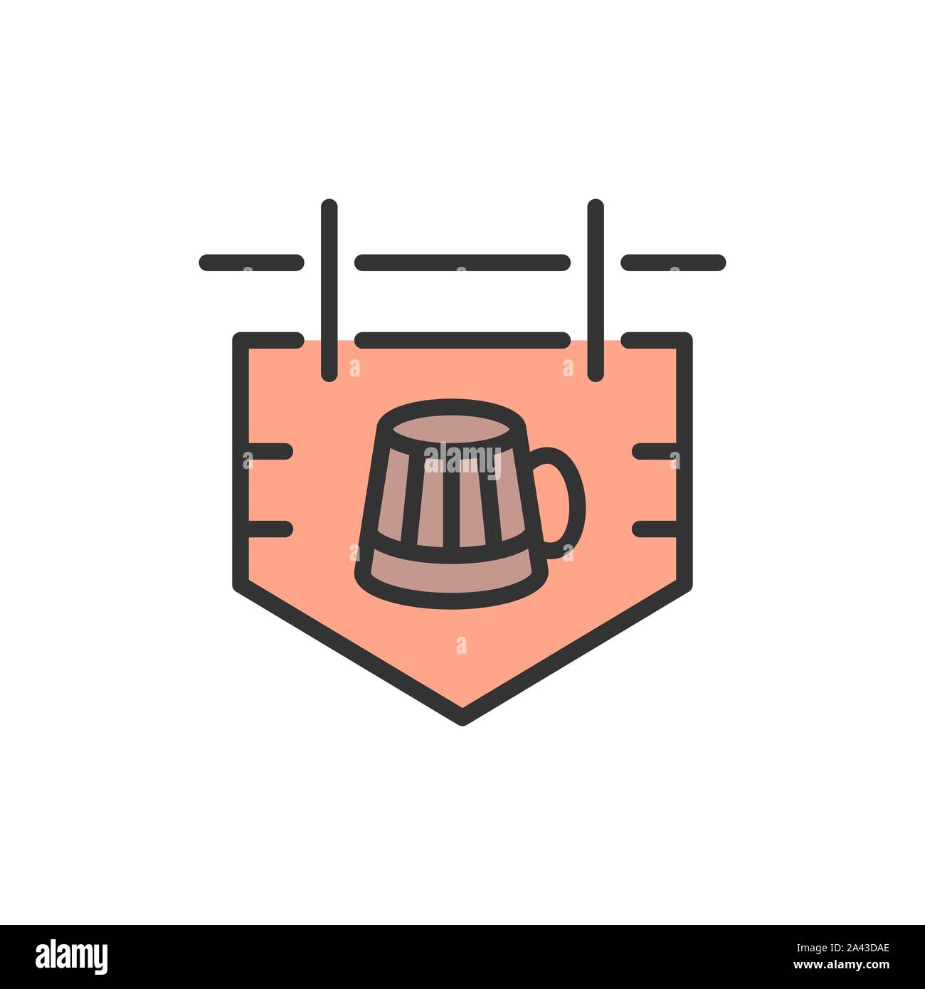 Vector bar signboard flat color line icon. Stock Vector