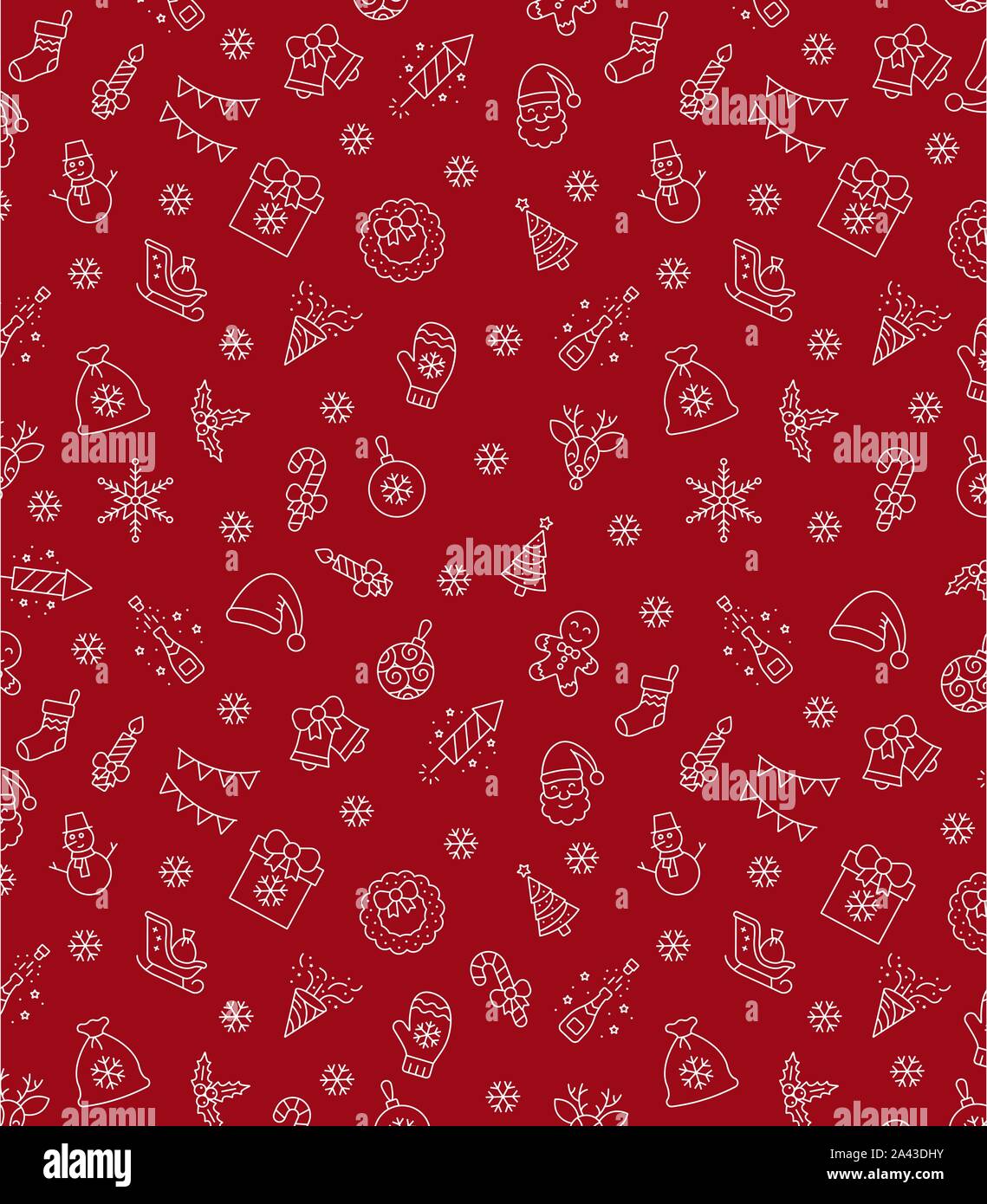 Christmas icons seamless pattern, xmas background, happy new year red ...