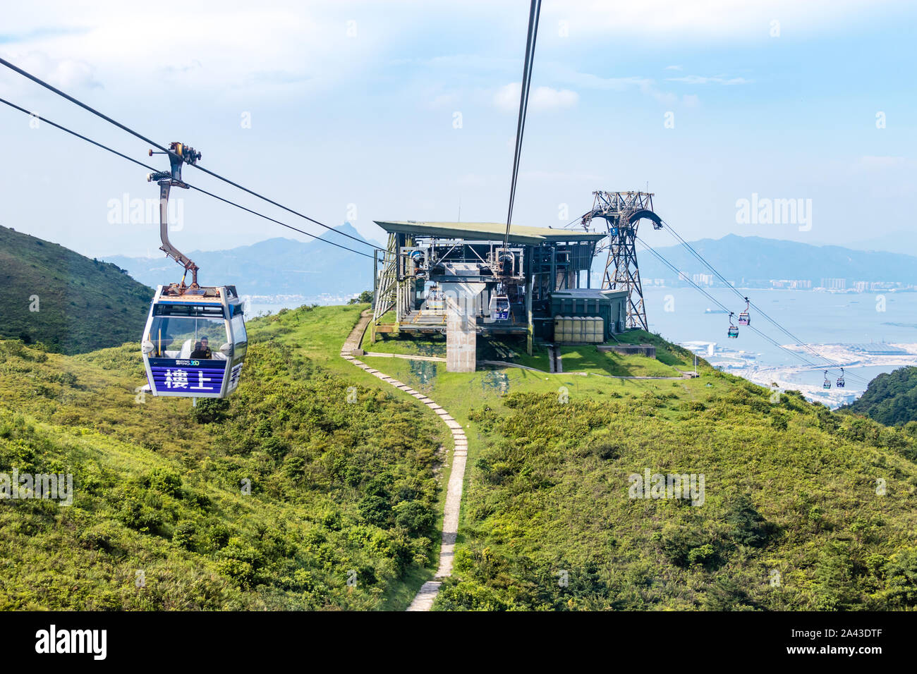 Cable Car to go to Hong Kong Big Buddha on Lantau Island Stock Photo