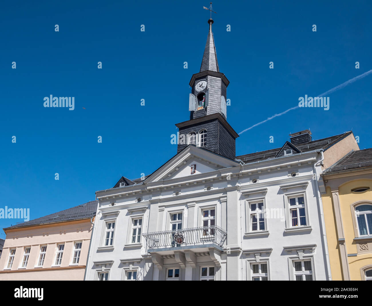 Town Hall with tower of Bad Lobenstein in Thuringia Stock Photo
