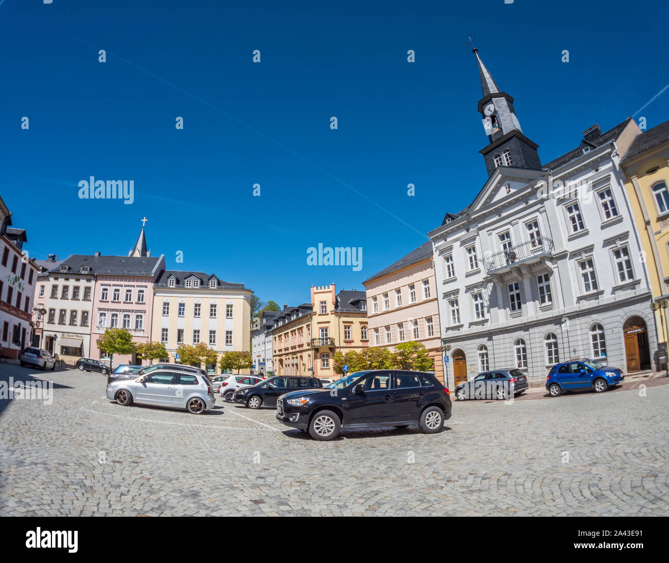 Town Hall with Market Place of Bad Lobenstein in Thuringia Stock Photo