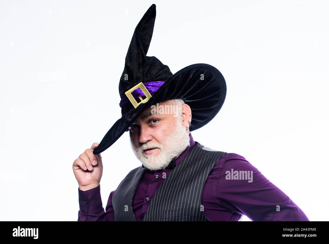 Wizard Costume Hat Halloween Party Senior Man White Beard Celebrate Halloween Magician Witcher Old Man Magic Concept Experienced And Wise Magic Spell Halloween Tradition Cosplay Outfit Stock Photo Alamy