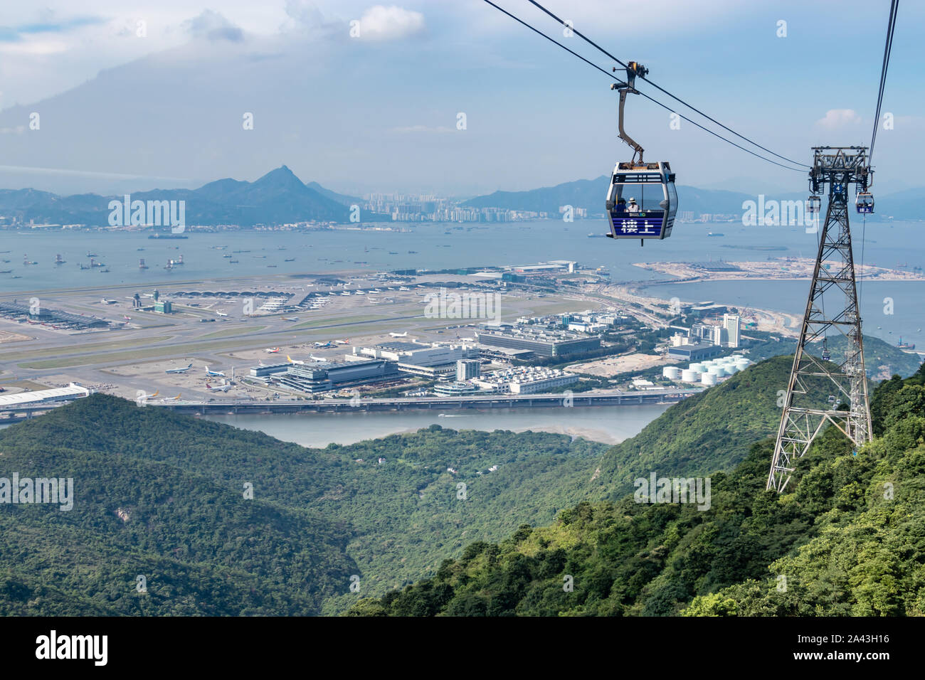 Cable Car to go to Hong Kong Big Buddha on Lantau Island Stock Photo