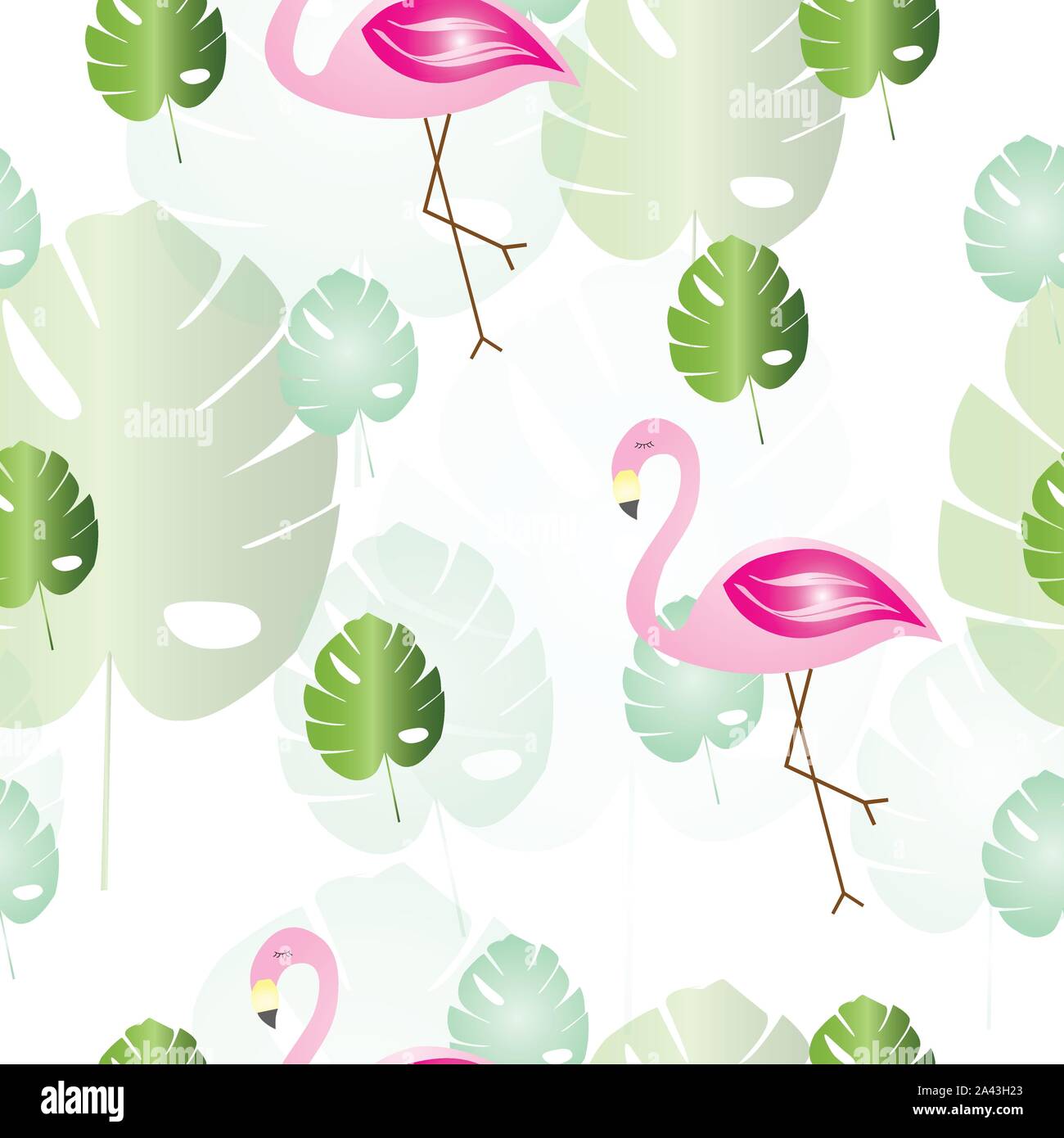 seamless pattern with green tropical leaves and flamingos vector Stock ...