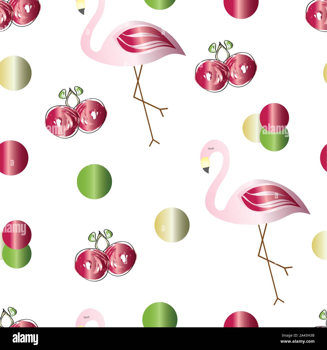 seamless pattern with flamingos and cherries vector Stock Vector Image ...