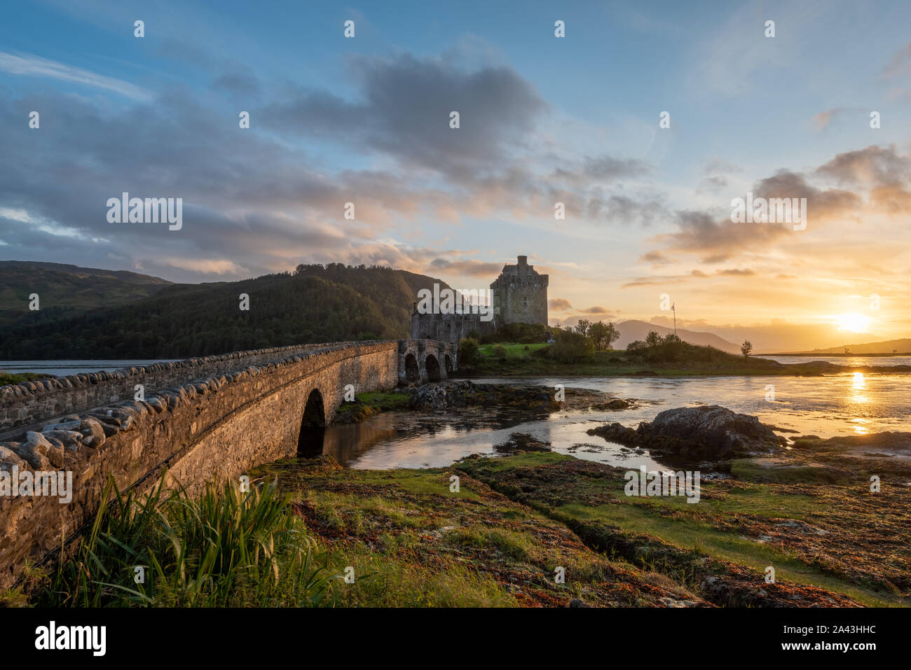 Beautiful sunset at Eilean Donan Castle, Scotland Stock Photo