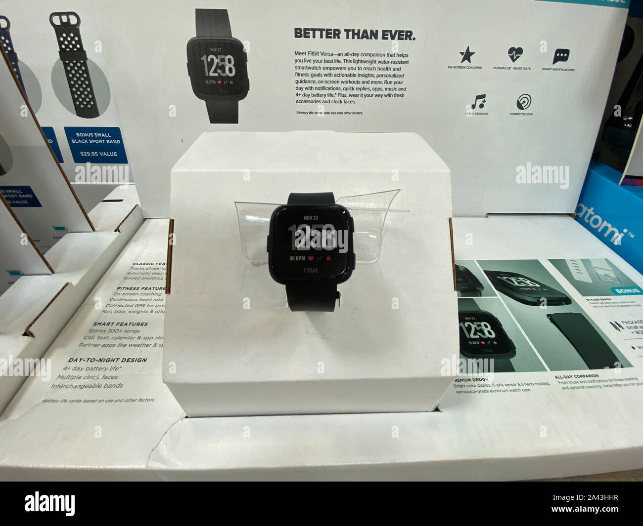 Orlando, FL/USA- 10/11/19: Fitbit fitness tracker watch on display at a Sams Club retail store. Stock Photo