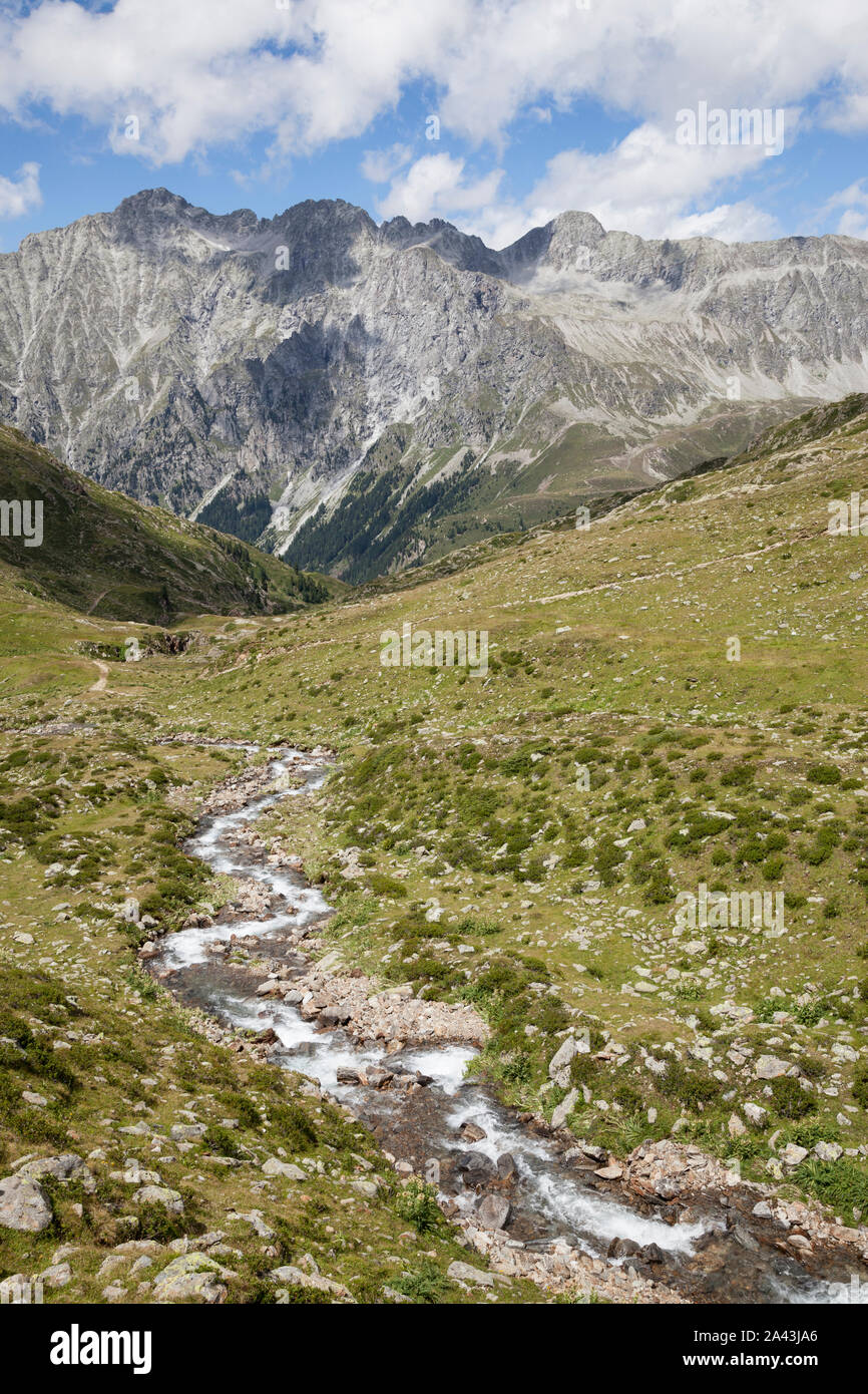 Creek in high mountain valley, Austrian/Italian Alps. Stock Photo
