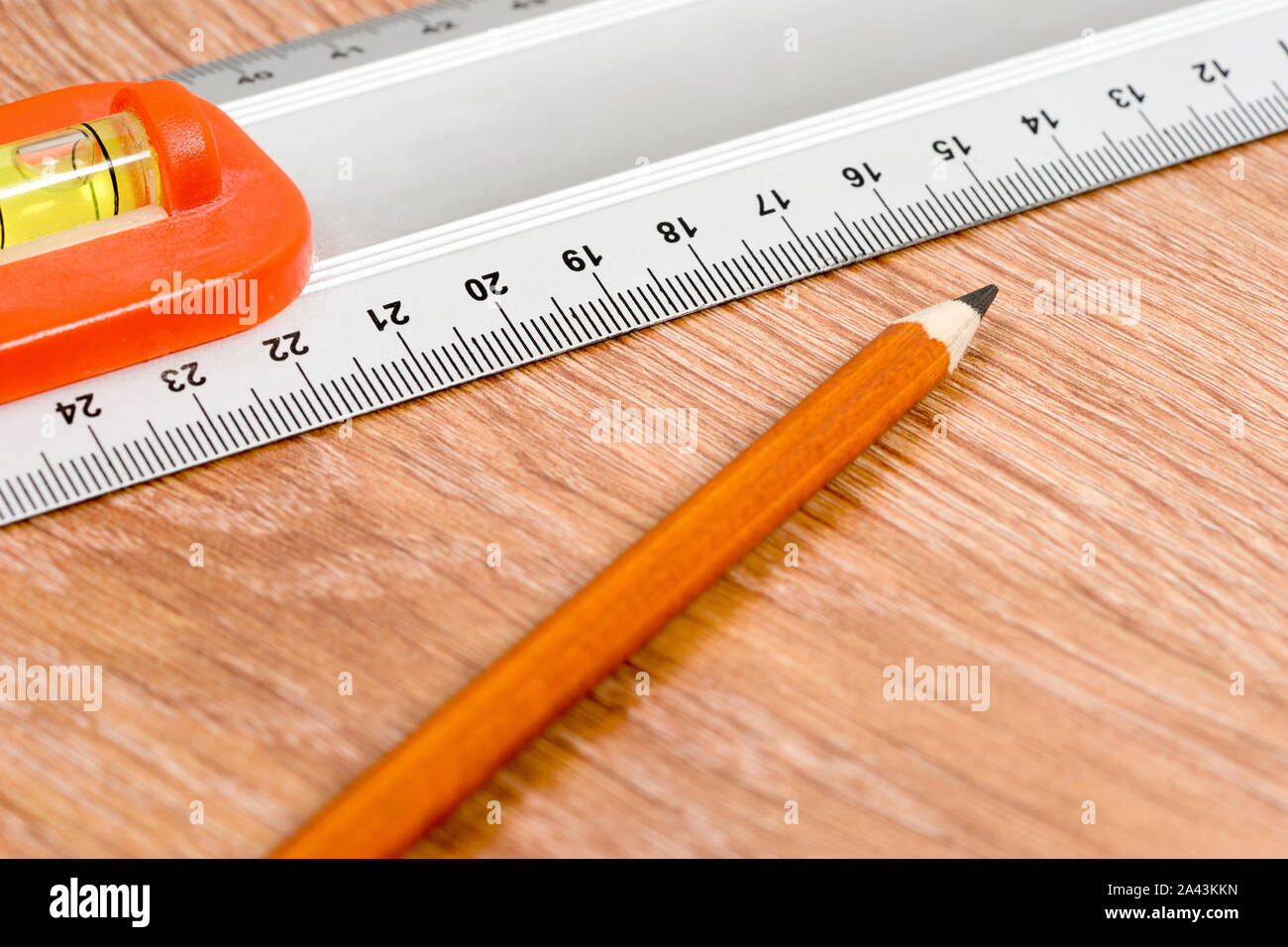 Ruler And Pencil Repair Laminate Flooring Installation Stock