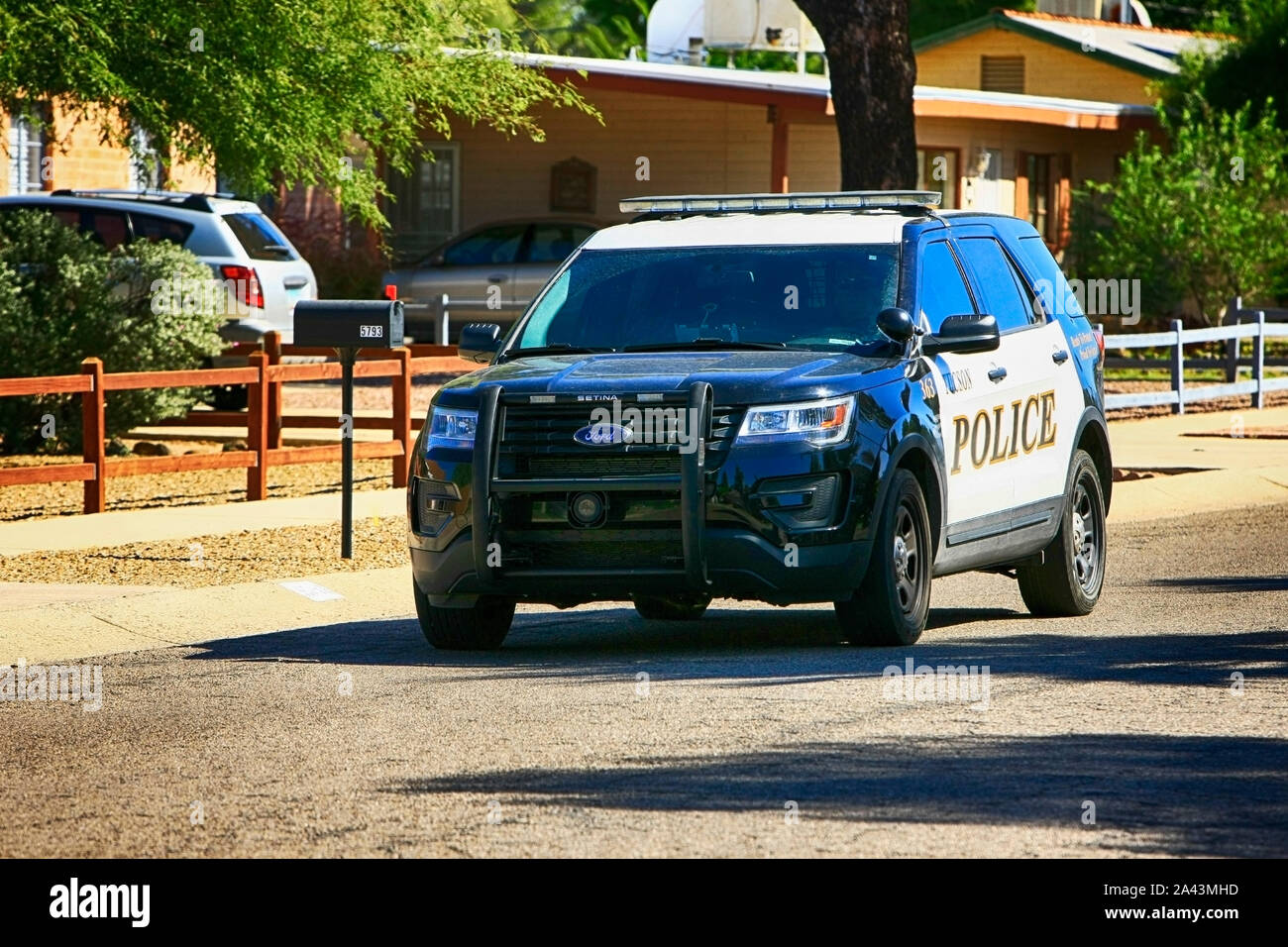 Tucson Police Department cruiser in a housing suburb of this Arizona city Stock Photo