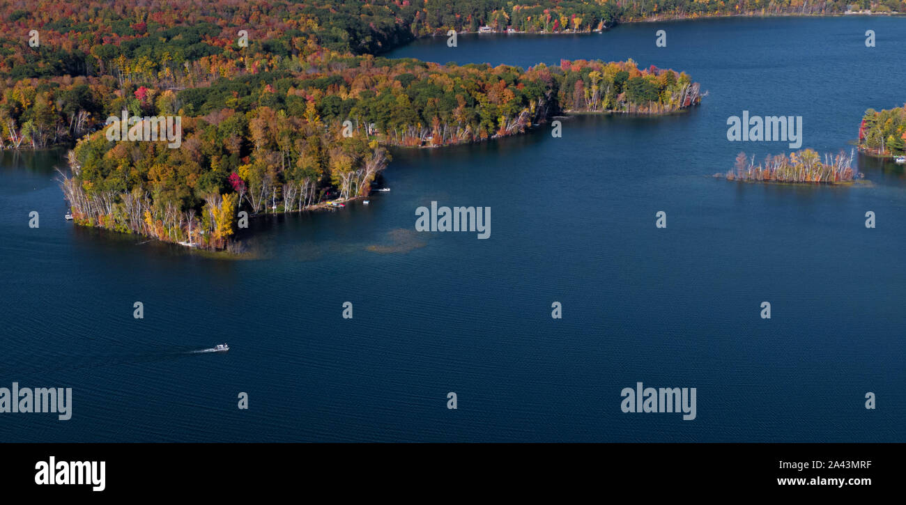 Aerial view of Thumb Lake, Michigan, in full fall colors Stock Photo