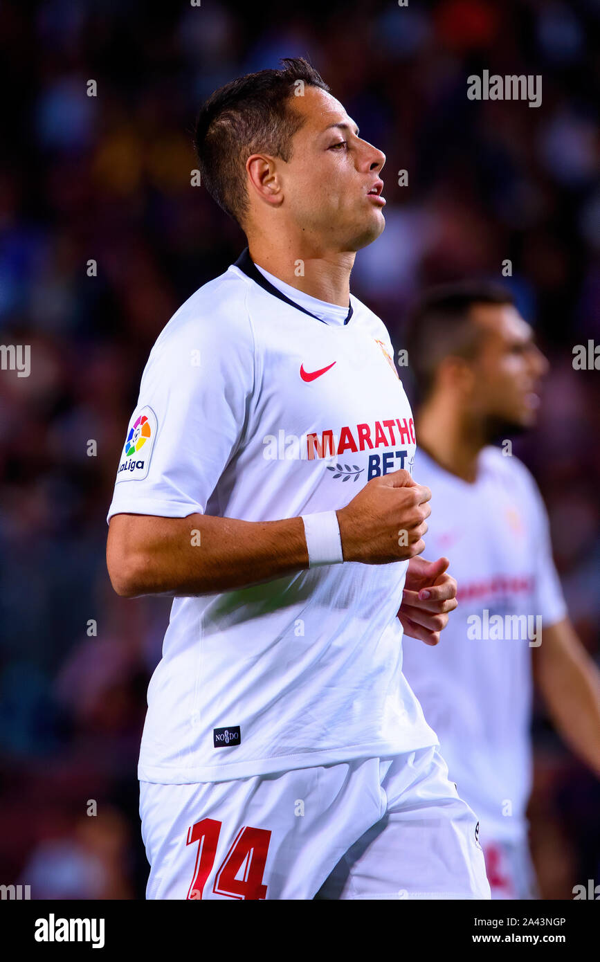 BARCELONA - OCT 6: Javier Chicharito Hernandez plays at the La Liga match between FC Barcelona and Sevilla FC at the Camp Nou Stadium on October 6, 20 Stock Photo