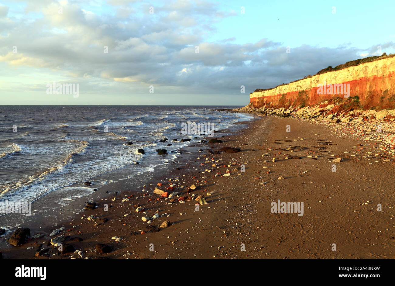Old Hunstanton, striped cliffs, beach, The Wash, North Sea, Norfolk, England, UK Stock Photo