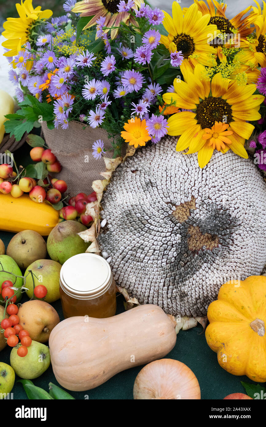 Vegetable, fruit and flower display. UK Stock Photo